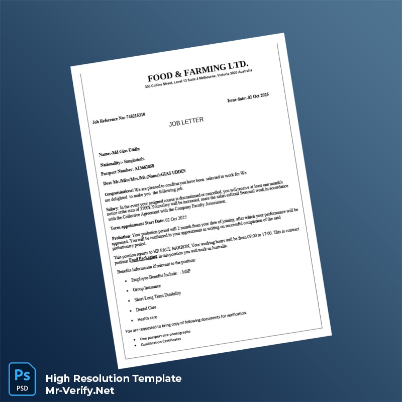 Food%20Farming%20LTD%20Employment%20Verification%20Letter%20Template%20in%20Word%20and%20PDF%20formats Editable Food Farming LTD Employment Verification Letter Word and Pdf Template Preview - Mr. Verify