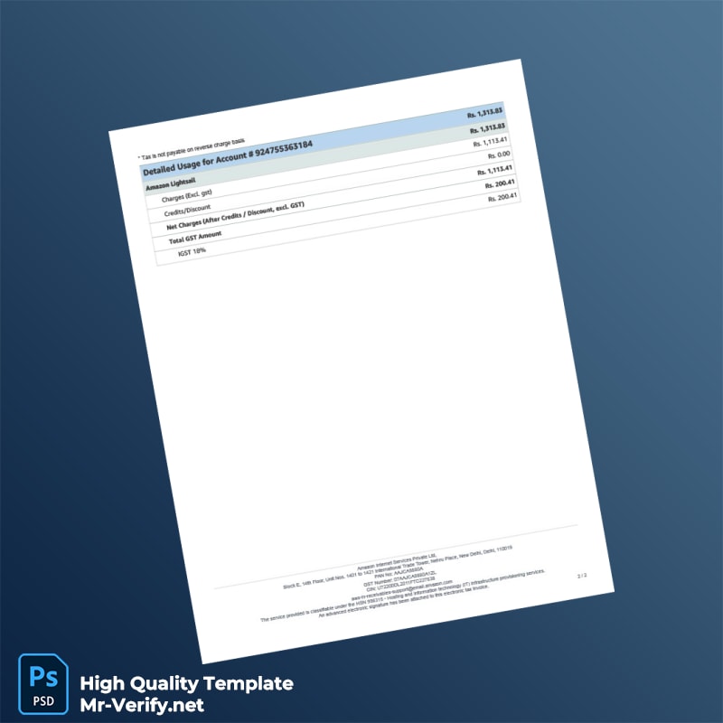 India Amazon Internet Services Private Limited Invoice Template in Word and PDF formats page 2 India Amazon Internet Services Private Limited Invoice Template in Word and PDF formats page 2