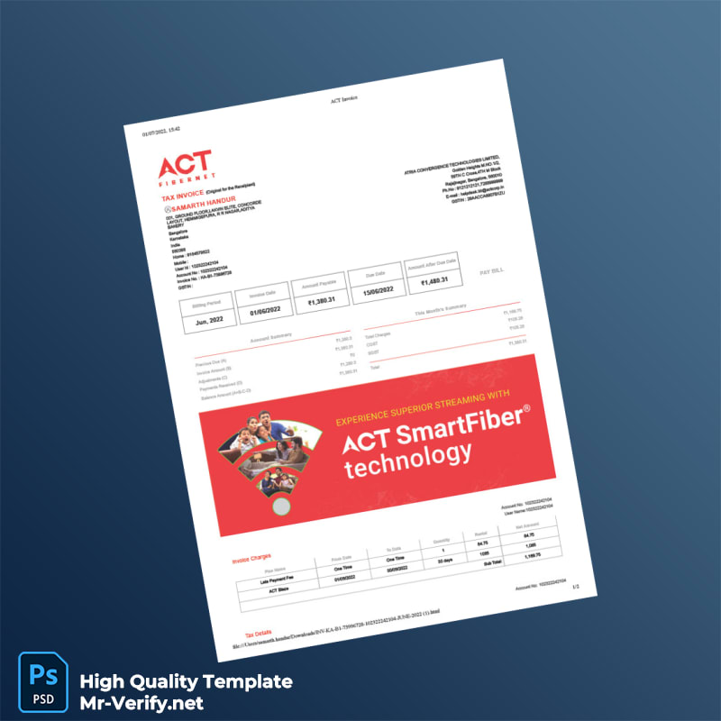 India Atria Convergence Technologies Invoice Template in Word and PDF formats India Atria Convergence Technologies Invoice Template in Word and PDF formats
