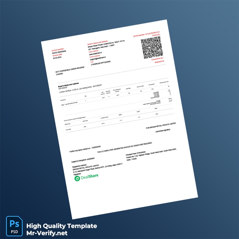 India Brisam Retail Private Limited Invoice Template in Word and PDF formats page 2 India Brisam Retail Private Limited Invoice Template in Word and PDF formats page 2
