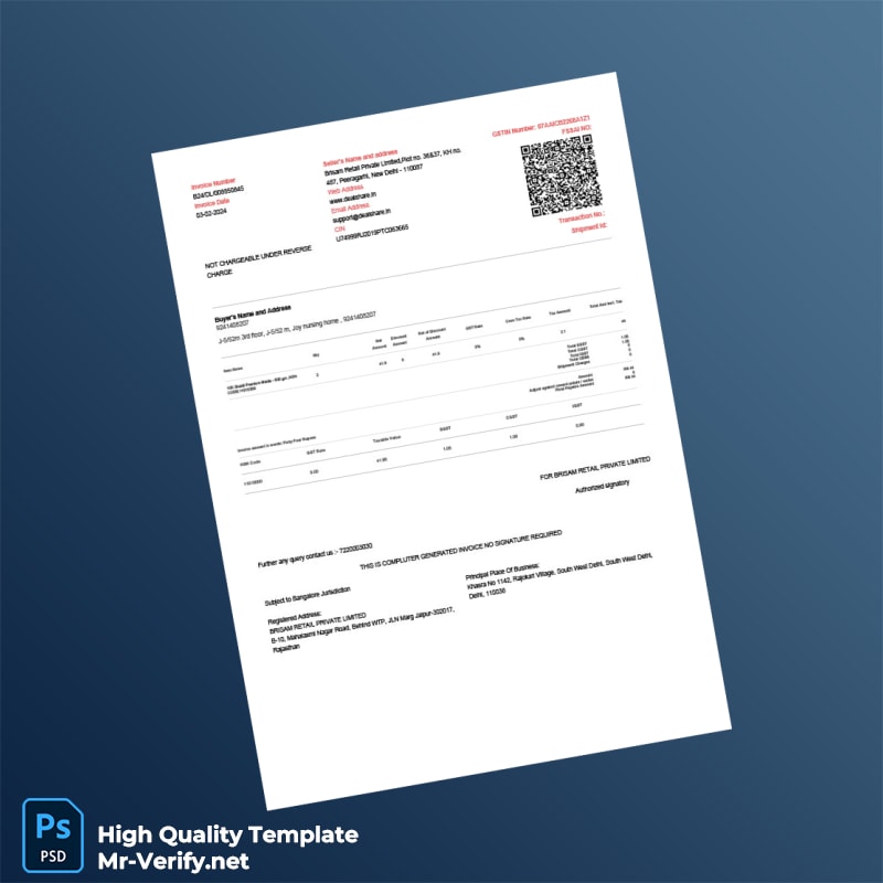 India Brisam Retail Private Limited Invoice Template in Word and PDF formats page 7 India Brisam Retail Private Limited Invoice Template in Word and PDF formats page 7
