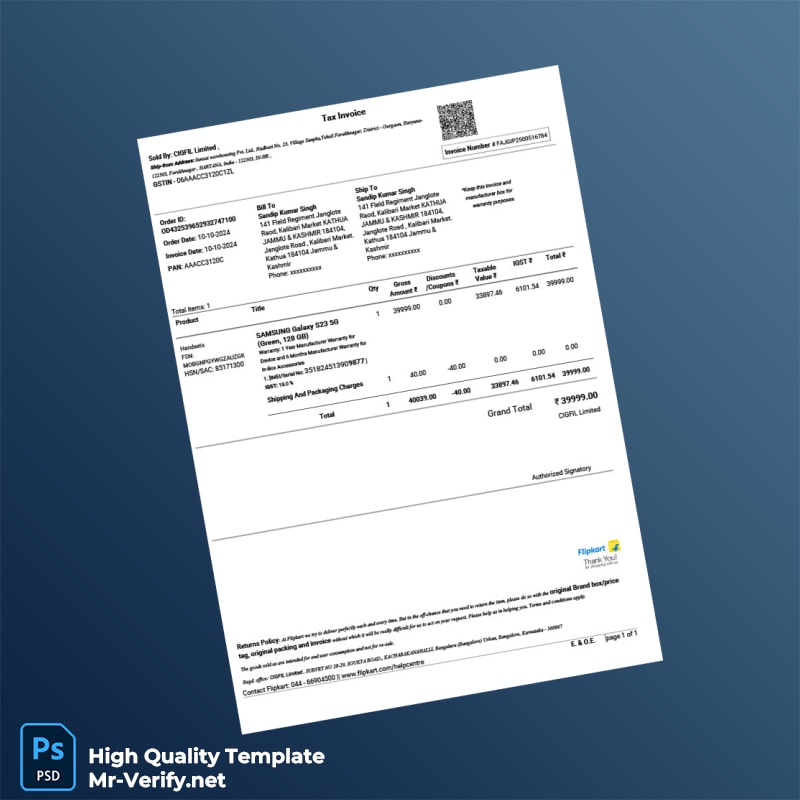 India CIIGFL Limited Tax Invoice Template in Word and PDF formats page 2 India CIIGFL Limited Tax Invoice Template in Word and PDF formats page 2