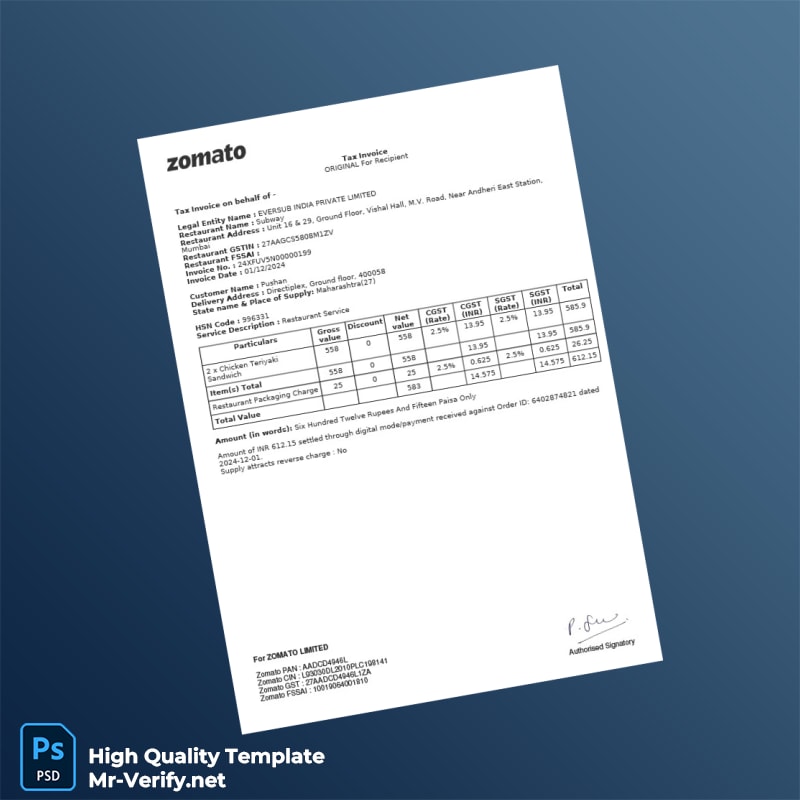 India Eversub India Private Limited Invoice Template in Word and PDF formats India Eversub India Private Limited Invoice Template in Word and PDF formats