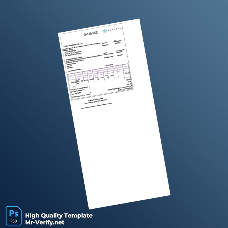 India Excitel Broadband Invoice Template in Word and PDF formats India Excitel Broadband Invoice Template in Word and PDF formats