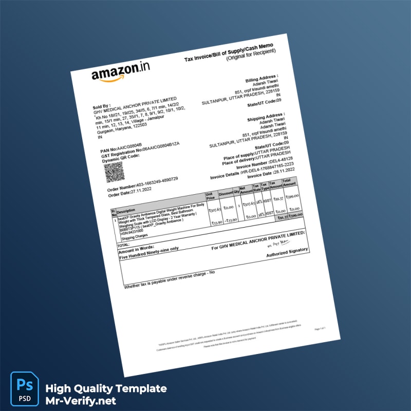 India GHV Medical Anchor Private Limited Invoice Template in Word and PDF formats India GHV Medical Anchor Private Limited Invoice Template in Word and PDF formats