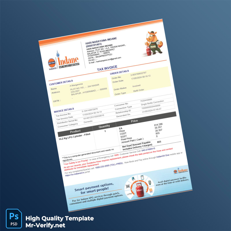 India Hari Narayana Indane Tax Invoice Template in Word and PDF formats India Hari Narayana Indane Tax Invoice Template in Word and PDF formats