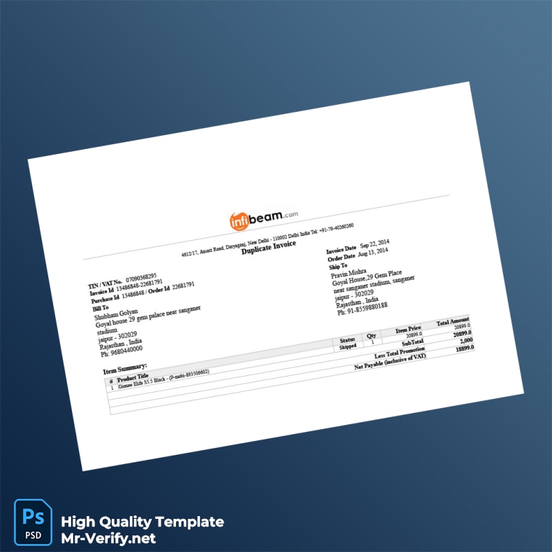 India Infibeam Invoice Template in Word and PDF formats India Infibeam Invoice Template in Word and PDF formats