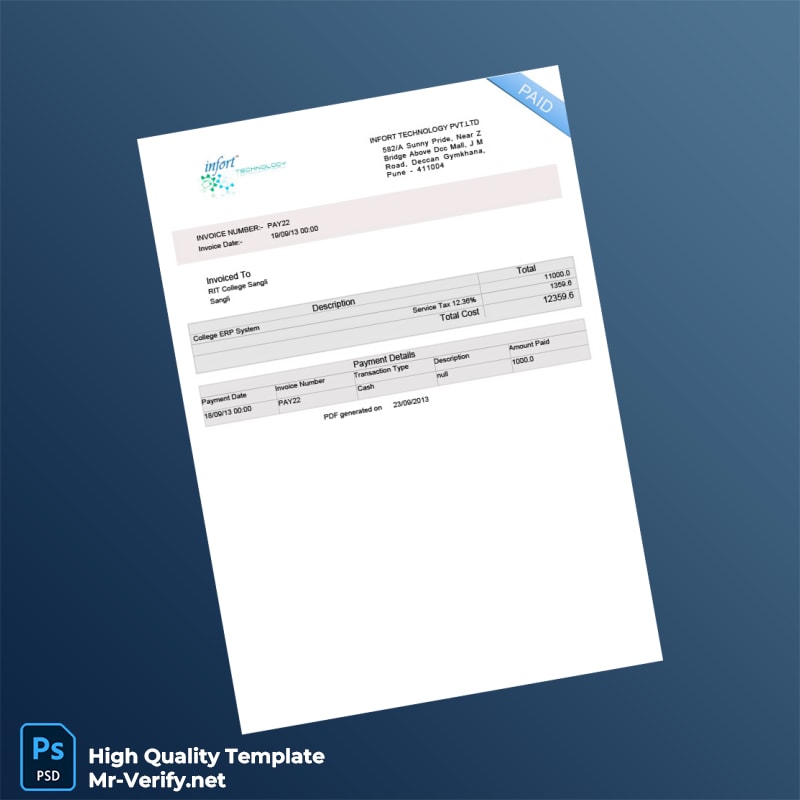India Infort Technology Pvt Ltd Invoice Template in Word and PDF formats India Infort Technology Pvt Ltd Invoice Template in Word and PDF formats