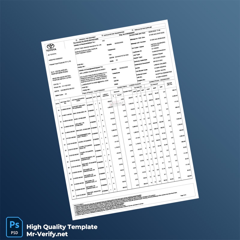 India JD Toyota Invoice Template in Word and PDF formats page 2 India JD Toyota Invoice Template in Word and PDF formats page 2