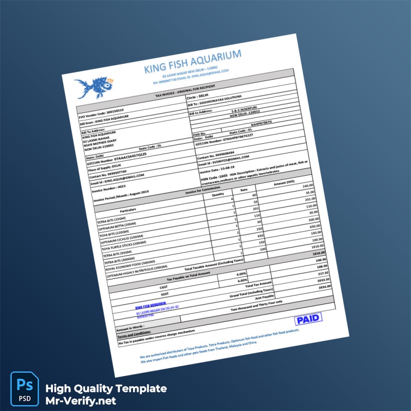 India King Fish Aquarium Tax Invoice Template in Word and PDF formats India King Fish Aquarium Tax Invoice Template in Word and PDF formats