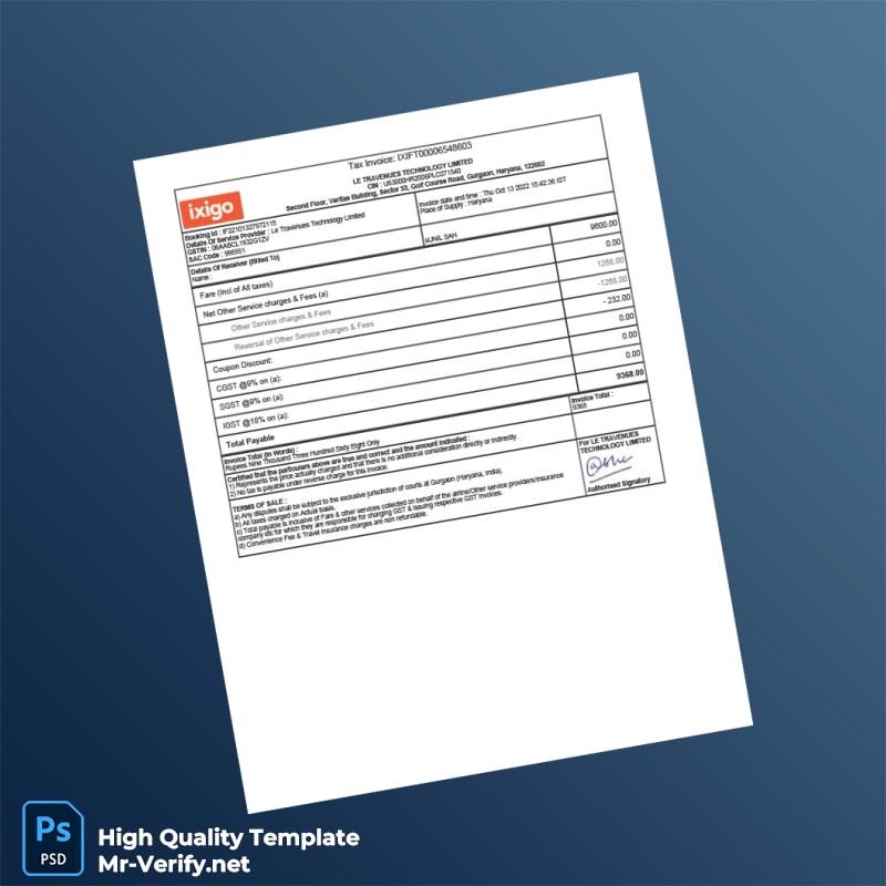 India Le Travenues Technology Limited Tax Invoice Template in Word and PDF formats India Le Travenues Technology Limited Tax Invoice Template in Word and PDF formats
