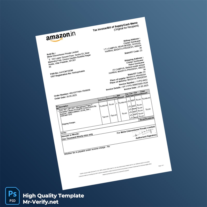 India Metis Eduventures Private Limited Invoice Template in Word and PDF formats India Metis Eduventures Private Limited Invoice Template in Word and PDF formats