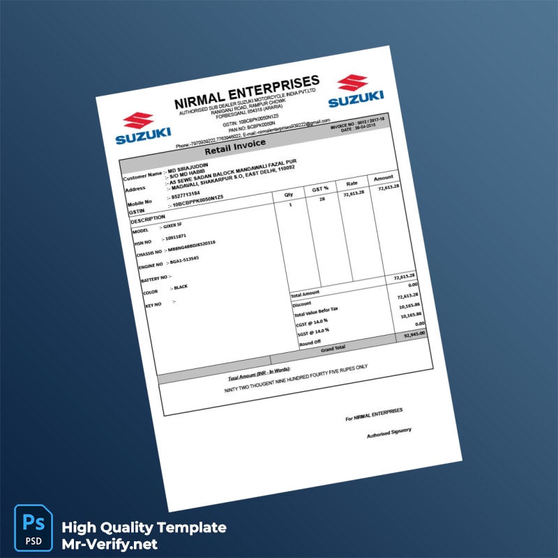 India Nirmal Enterprises Invoice Template in Word and PDF formats India Nirmal Enterprises Invoice Template in Word and PDF formats