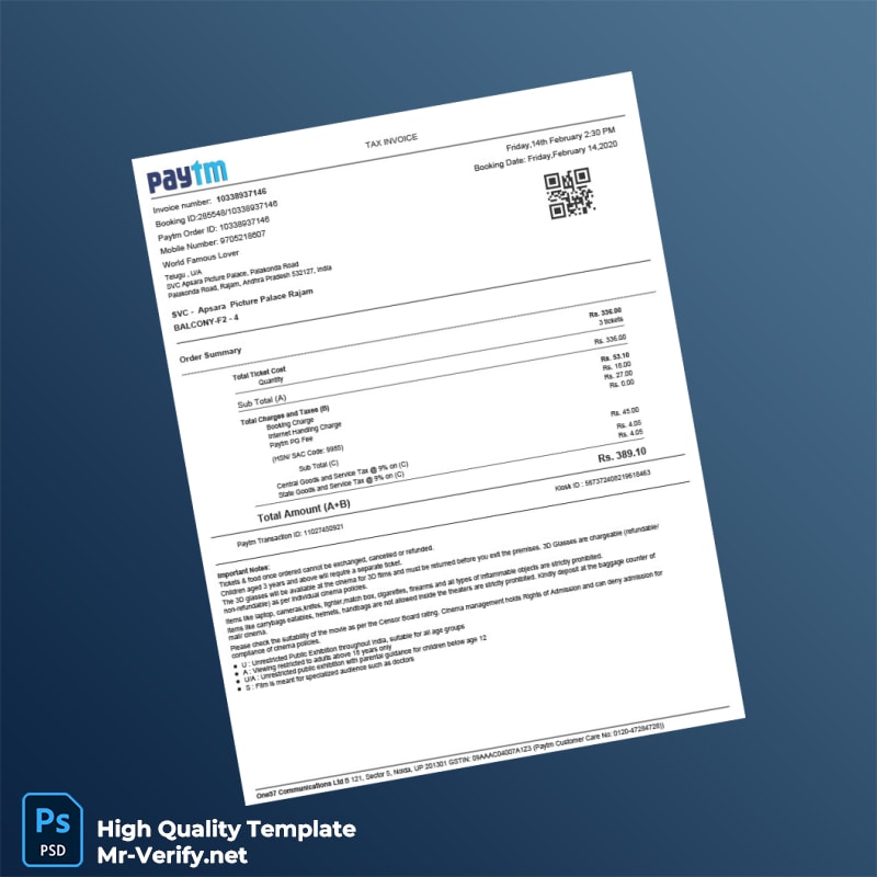 India Paytm Tax Invoice Template in Word and PDF formats India Paytm Tax Invoice Template in Word and PDF formats