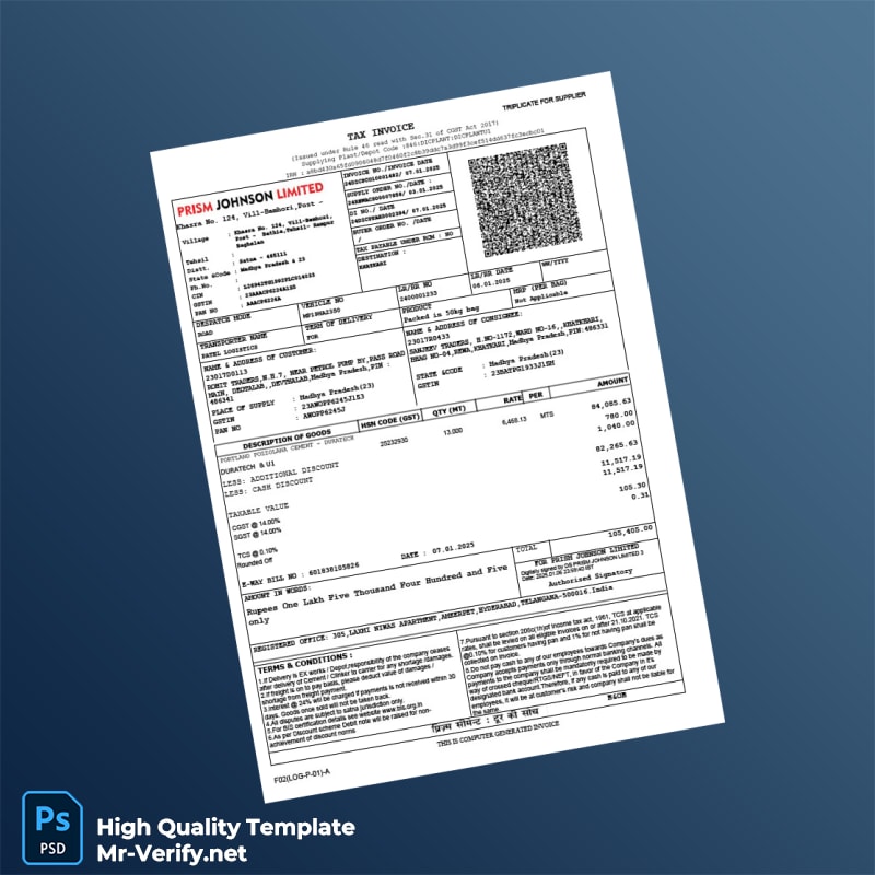 India Prism Johnson Limited Tax Invoice Template in Word and PDF formats page 3 India Prism Johnson Limited Tax Invoice Template in Word and PDF formats page 3