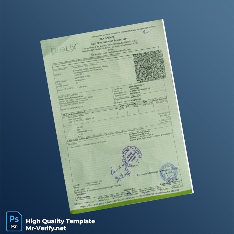 India Qualix Information System LLP Invoice Template in Word and PDF formats India Qualix Information System LLP Invoice Template in Word and PDF formats