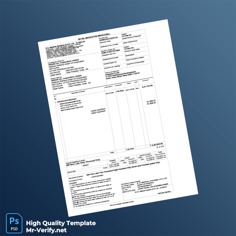 India S S Medical Systems I Pvt Ltd Invoice Template in Word and PDF formats India S S Medical Systems I Pvt Ltd Invoice Template in Word and PDF formats