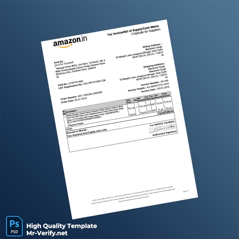India Savita Talwar Tax Invoice Template in Word and PDF formats India Savita Talwar Tax Invoice Template in Word and PDF formats