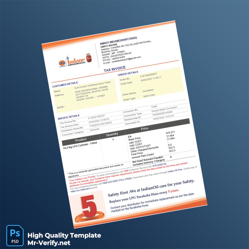 India Smriti Indane Tax Invoice Template in Word and PDF formats India Smriti Indane Tax Invoice Template in Word and PDF formats