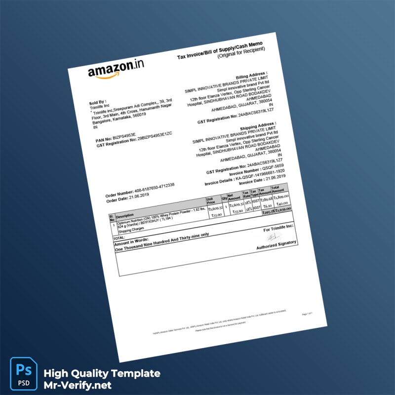 India Trimlife Inc Invoice Template in Word and PDF formats India Trimlife Inc Invoice Template in Word and PDF formats