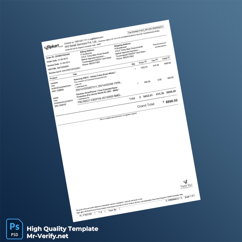 India WS Retail Services Invoice Template in Word and PDF formats India WS Retail Services Invoice Template in Word and PDF formats