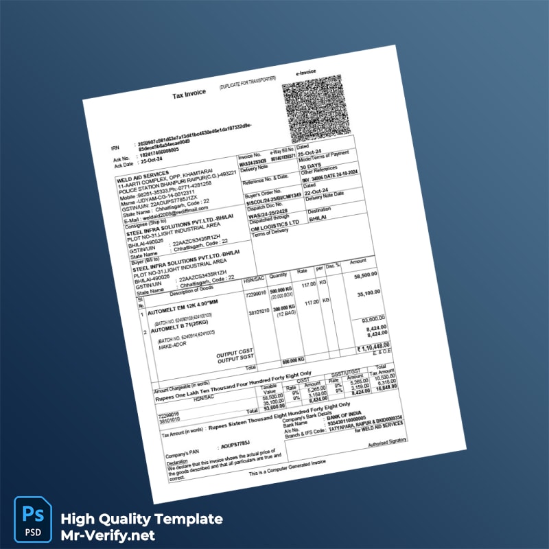 India Weld Aid Services Invoice Template in Word and PDF formats page 3 India Weld Aid Services Invoice Template in Word and PDF formats page 3