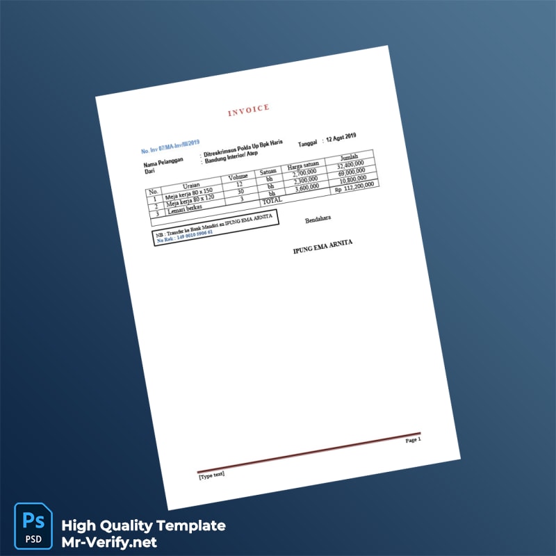 Indonesia Bandung Interior Invoice Template in Word and PDF formats Indonesia Bandung Interior Invoice Template in Word and PDF formats
