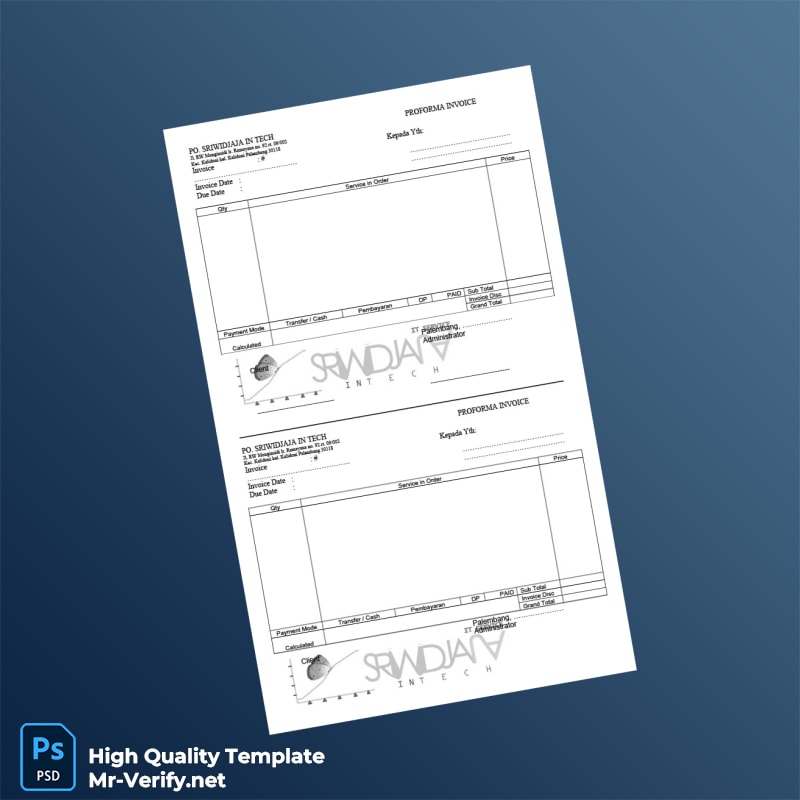 Indonesia PO SRIWIDJAJA IN TECH Proforma Invoice Template in Word and PDF formats Indonesia PO SRIWIDJAJA IN TECH Proforma Invoice Template in Word and PDF formats