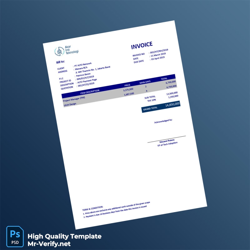Indonesia PT Akar Inti Teknologi Invoice Template in Word and PDF formats page 3 Indonesia PT Akar Inti Teknologi Invoice Template in Word and PDF formats page 3