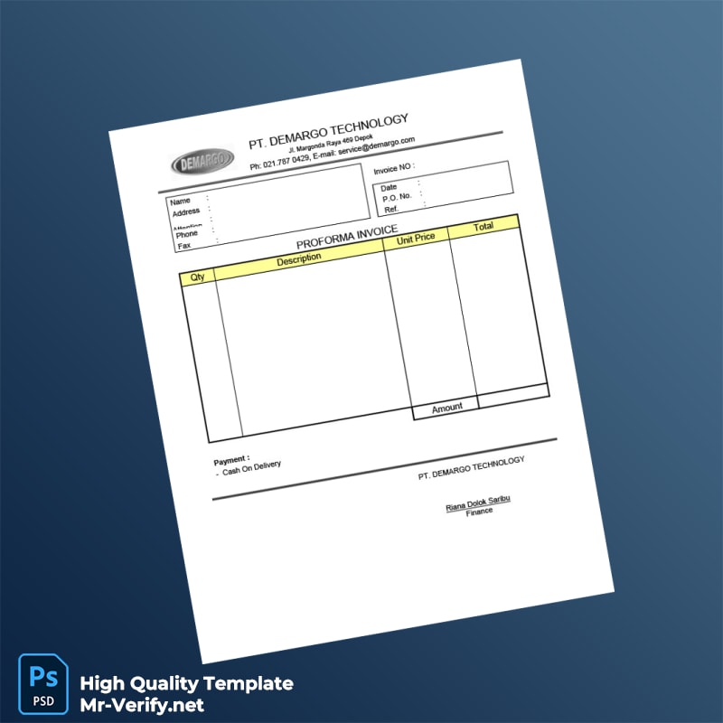 Indonesia PT Demargo Technology Proforma Invoice Template in Word and PDF formats Indonesia PT Demargo Technology Proforma Invoice Template in Word and PDF formats