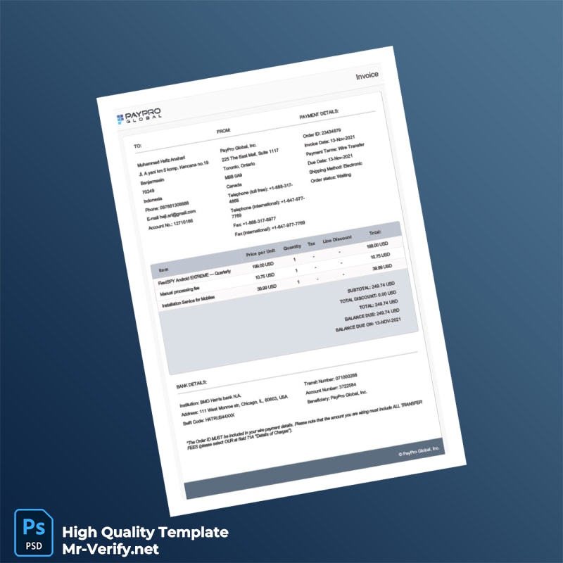 Indonesia PayPro Global Invoice Template in Word and PDF formats Indonesia PayPro Global Invoice Template in Word and PDF formats