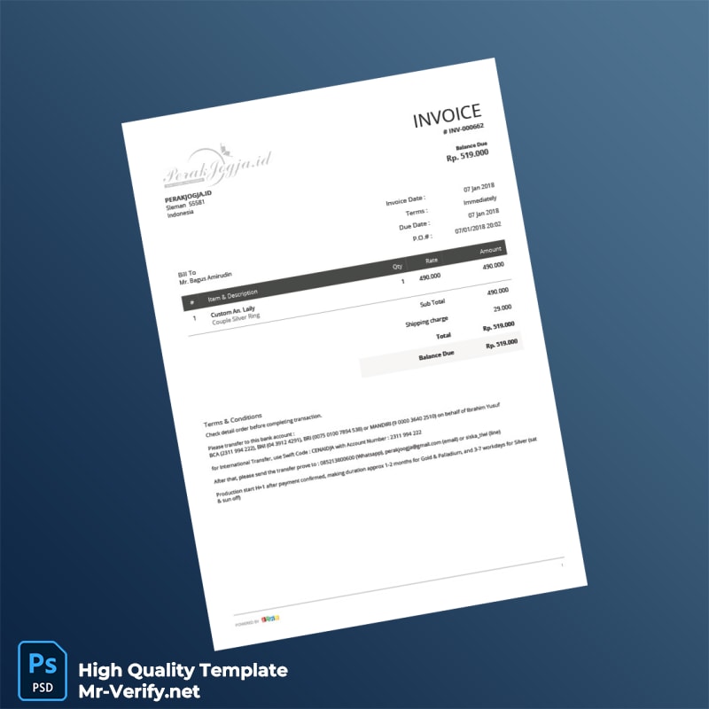 Indonesia PerakJogja ID Invoice Template in Word and PDF formats Indonesia PerakJogja ID Invoice Template in Word and PDF formats