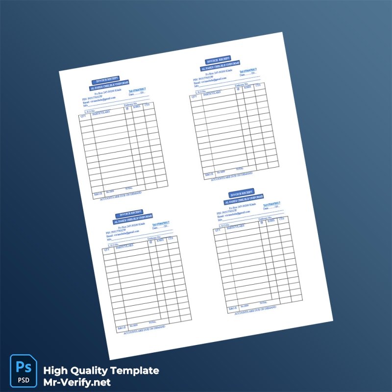 Kenya AL FAHDI CHELLE UNIFORMS Invoice Template in Word and PDF formats Kenya AL FAHDI CHELLE UNIFORMS Invoice Template in Word and PDF formats