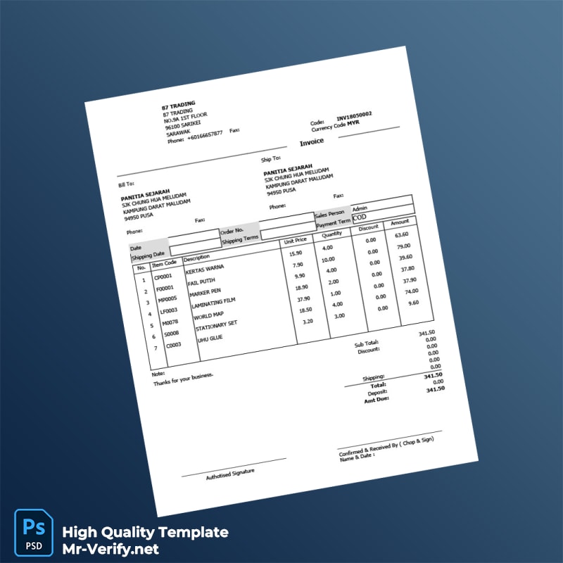 Malaysia 87 Trading Invoice Template in Word and PDF formats Malaysia 87 Trading Invoice Template in Word and PDF formats