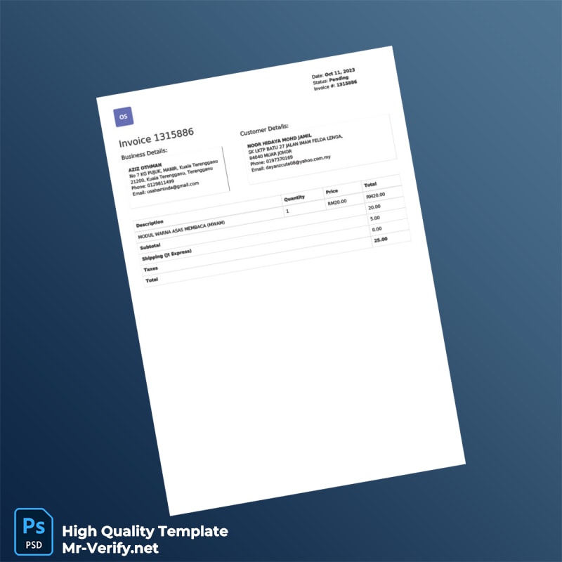 Malaysia Aziz Othman Invoice Template in Word and PDF formats Malaysia Aziz Othman Invoice Template in Word and PDF formats