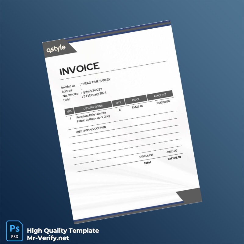 Malaysia Qstyle Invoice Template in Word and PDF formats Malaysia Qstyle Invoice Template in Word and PDF formats