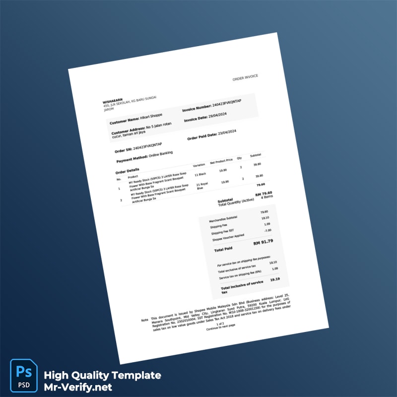 Malaysia Shopee Invoice Template in Word and PDF formats Malaysia Shopee Invoice Template in Word and PDF formats