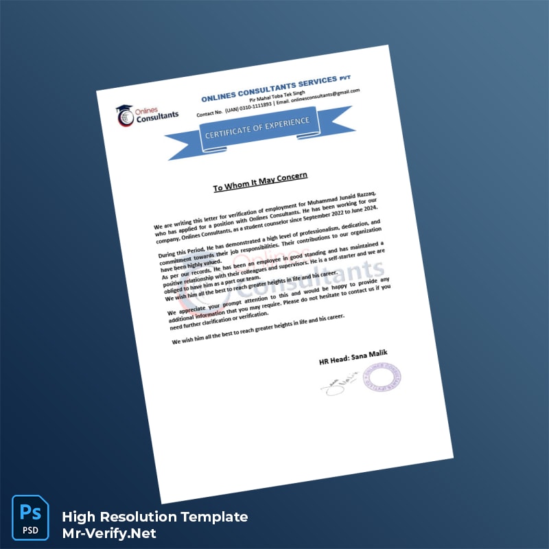 Pakistan%20Onlines%20Consultants%20Employment%20Verification%20Letter%20Template%20in%20Word%20and%20PDF%20formats Editable Pakistan Onlines Consultants Employment Verification Letter Word and Pdf Template Preview - Mr. Verify