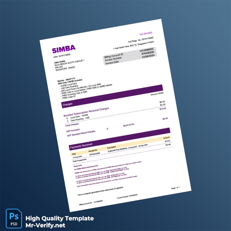 Singapore AMA HORA Invoice Template in Word and PDF formats Singapore AMA HORA Invoice Template in Word and PDF formats