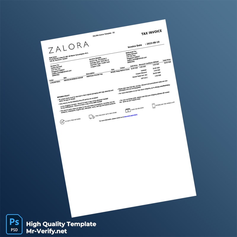 Singapore Zalora Invoice Template in Word and PDF formats page 2 Singapore Zalora Invoice Template in Word and PDF formats page 2