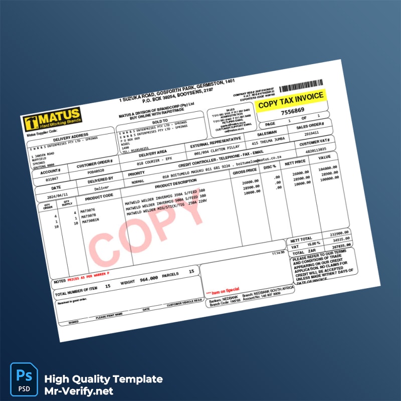 South Africa Matus Tax Invoice Template in Word and PDF formats South Africa Matus Tax Invoice Template in Word and PDF formats