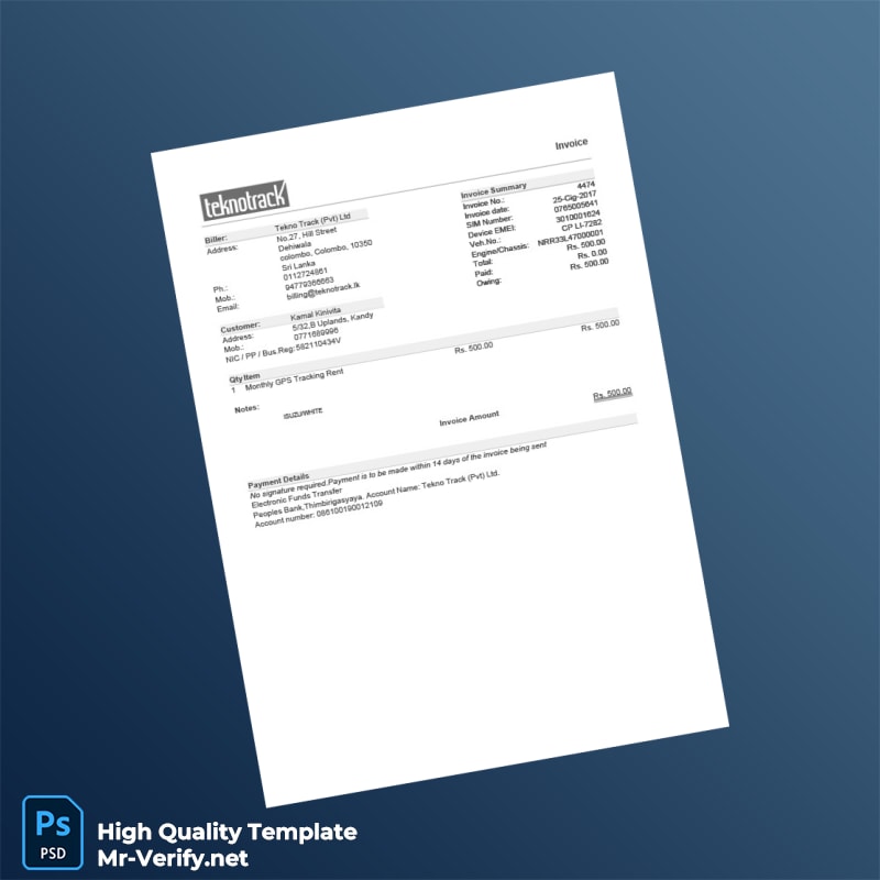 Sri Lanka Tekno Track Invoice Template in Word and PDF formats Sri Lanka Tekno Track Invoice Template in Word and PDF formats