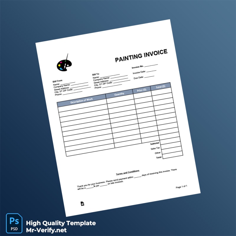 USA Painting Invoice Template in Word and PDF formats USA Painting Invoice Template in Word and PDF formats