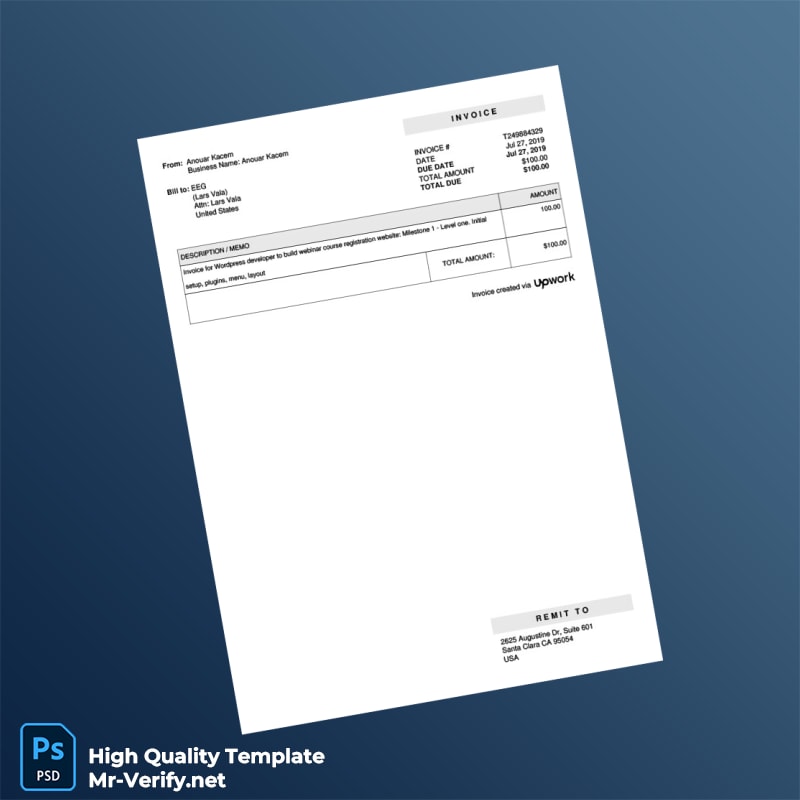 USA Upwork Invoice Template in Word and PDF formats USA Upwork Invoice Template in Word and PDF formats