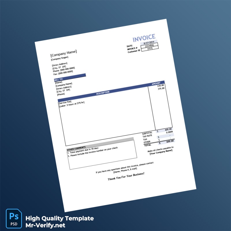 USA Vendor Company Invoice Template in Word and PDF formats USA Vendor Company Invoice Template in Word and PDF formats