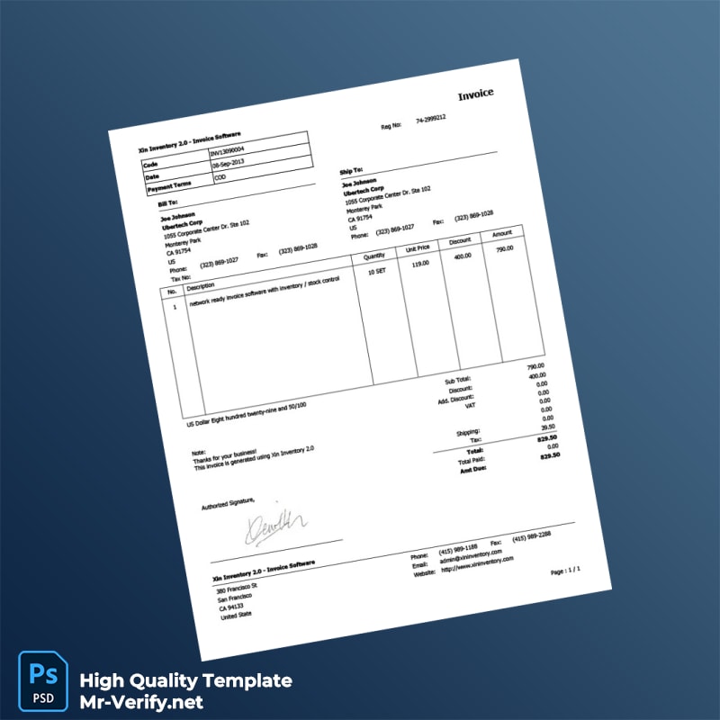 USA Xin Inventory 2 0 Invoice Template in Word and PDF formats USA Xin Inventory 2 0 Invoice Template in Word and PDF formats