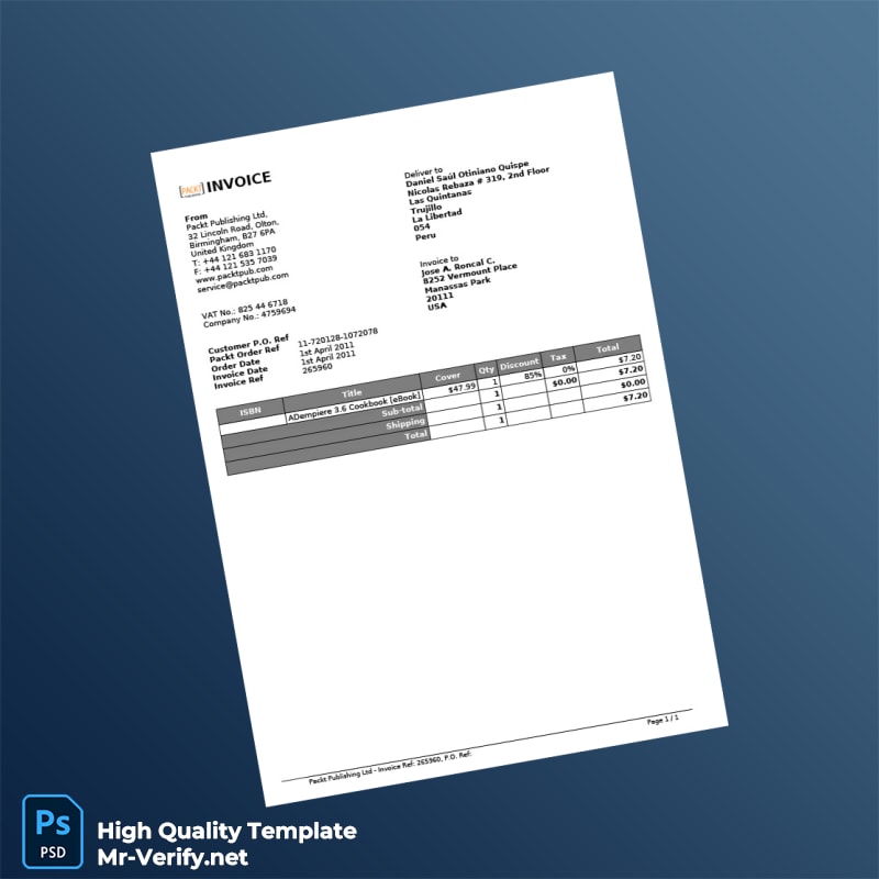 United Kingdom Packt Publishing Ltd Invoice Template in Word and PDF formats United Kingdom Packt Publishing Ltd Invoice Template in Word and PDF formats