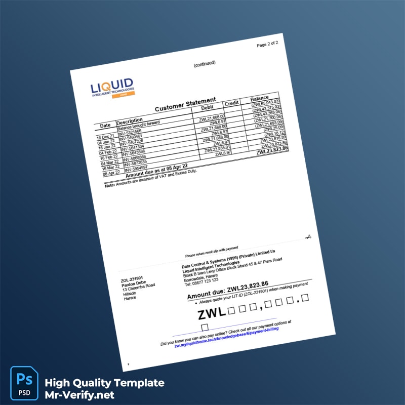 Zimbabwe Liquid Intelligent Technologies Fiscal Tax Invoice Template in Word and PDF formats page 2 Zimbabwe Liquid Intelligent Technologies Fiscal Tax Invoice Template in Word and PDF formats page 2