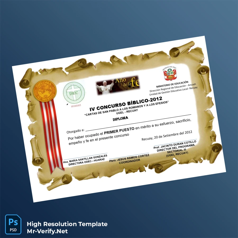 Peru Diploma of Honor Template Printable Peru Diploma of Honor Template Image Preview - PrintDocs