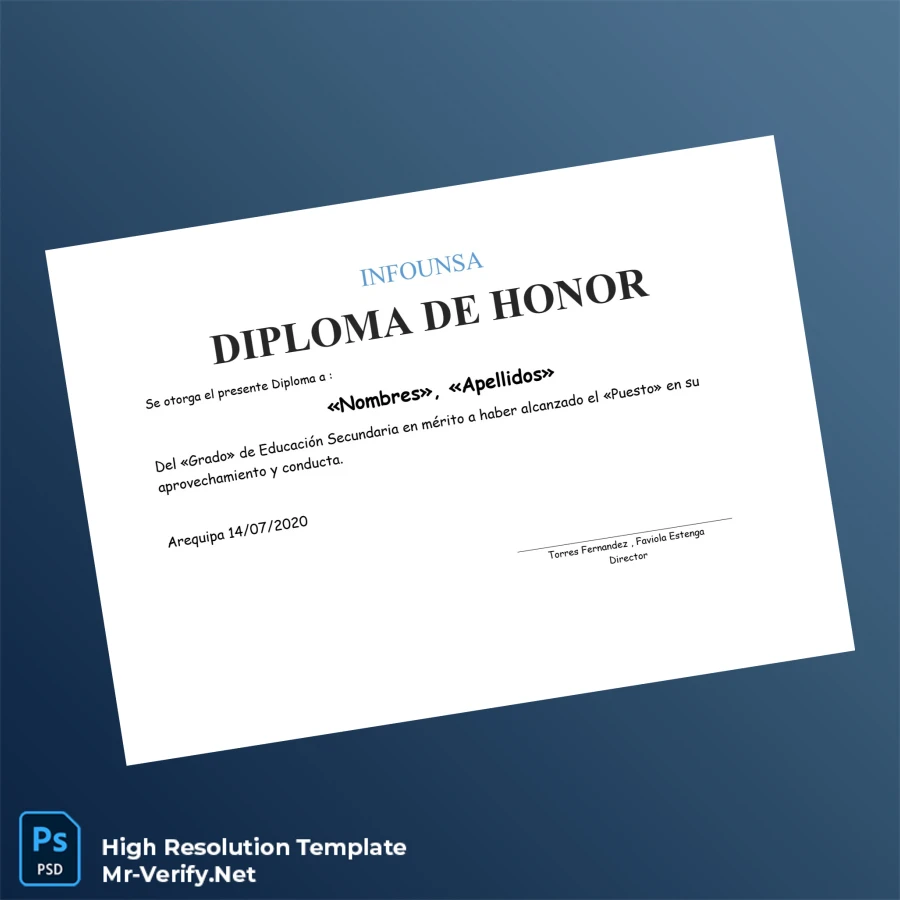 Peru INFOUNSA Honor Diploma Template Printable Peru INFOUNSA Honor Diploma Template Image Preview - PrintDocs